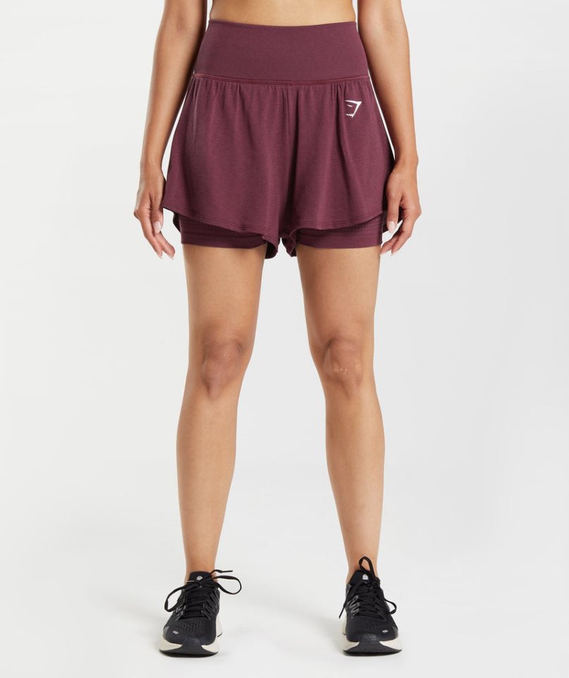 Women\'s Gymshark Vital Seamless 2.0 2-in-1 Shorts Burgundy | NZ 0ZDYNU